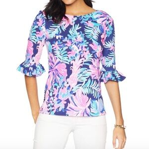 Lilly Pulitzer Women's Waverly Ruffle Top Size Small Color XS